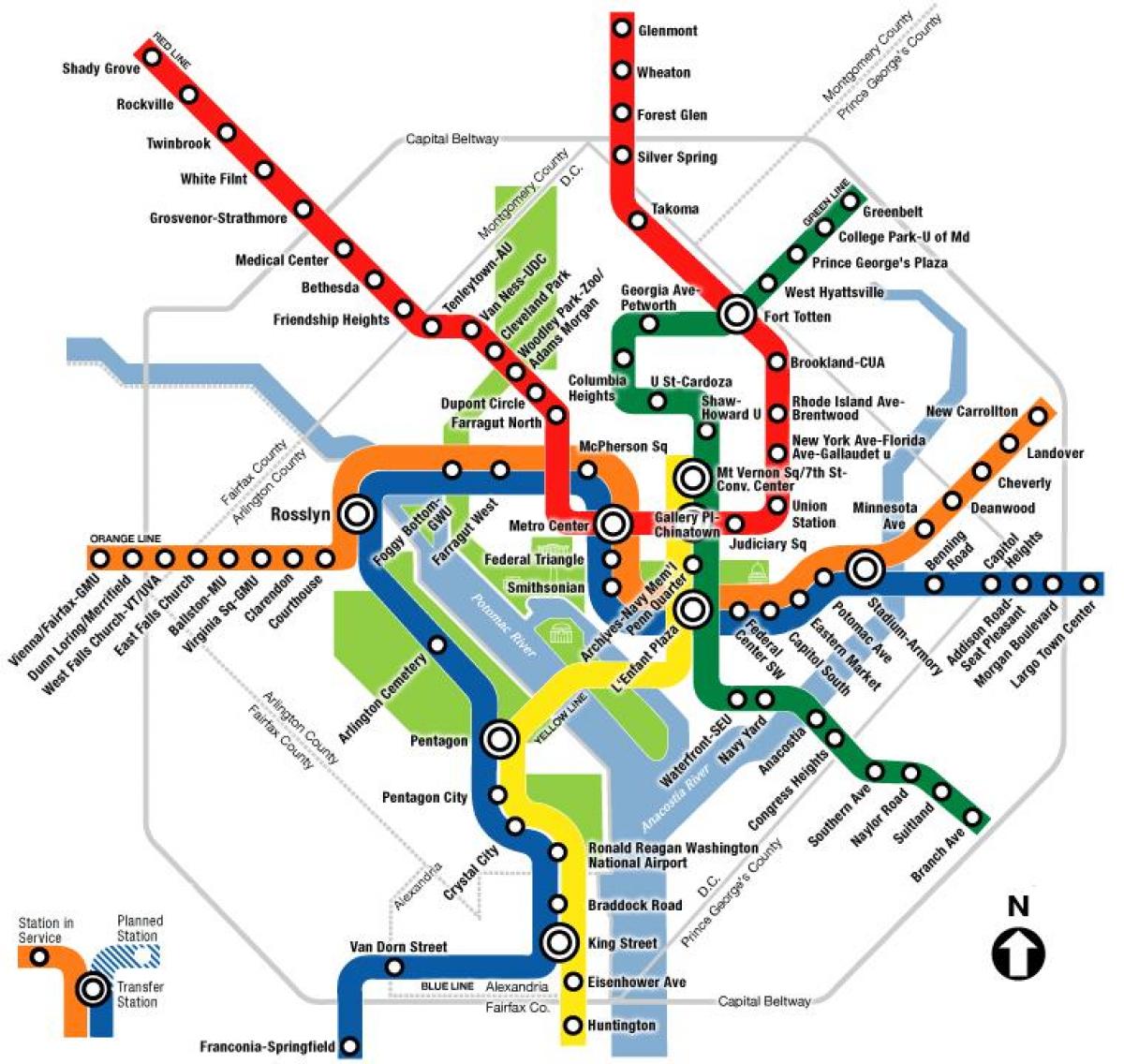Վաշինգտոնը մետրոյի DC քարտեզի վրա