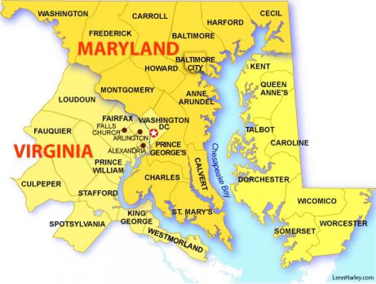 քարտեզ Մերիլենդ, Վիրջինիա եւ Washington, dc