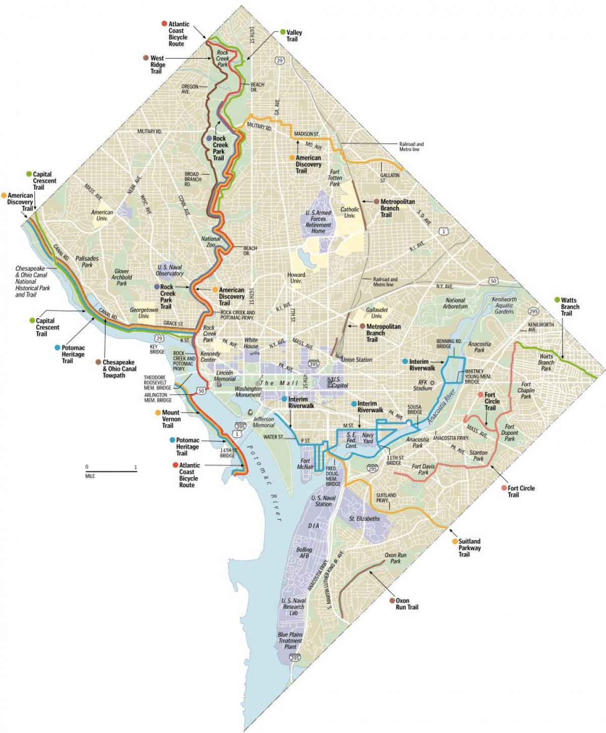 Վաշինգտոնը երթուղիների dc հեծանիվ քարտեզի վրա