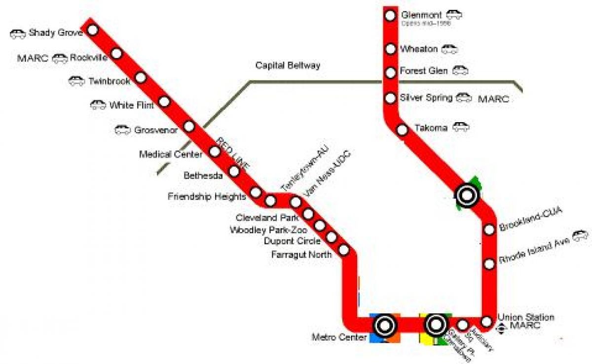 Washington DC մետրոյի կարմիր գիծը քարտեզի վրա