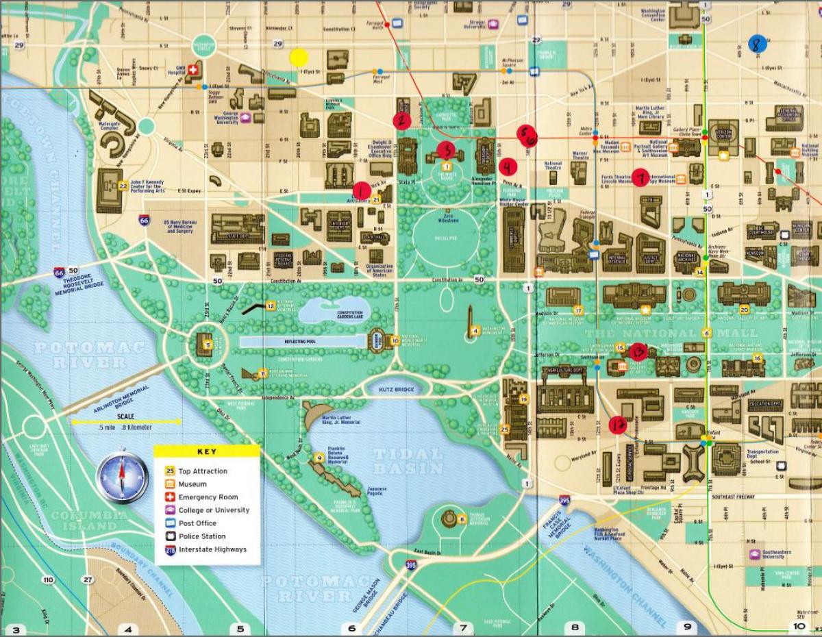 քարտեզ հուշարձանների ՝ Վաշինգտոնում