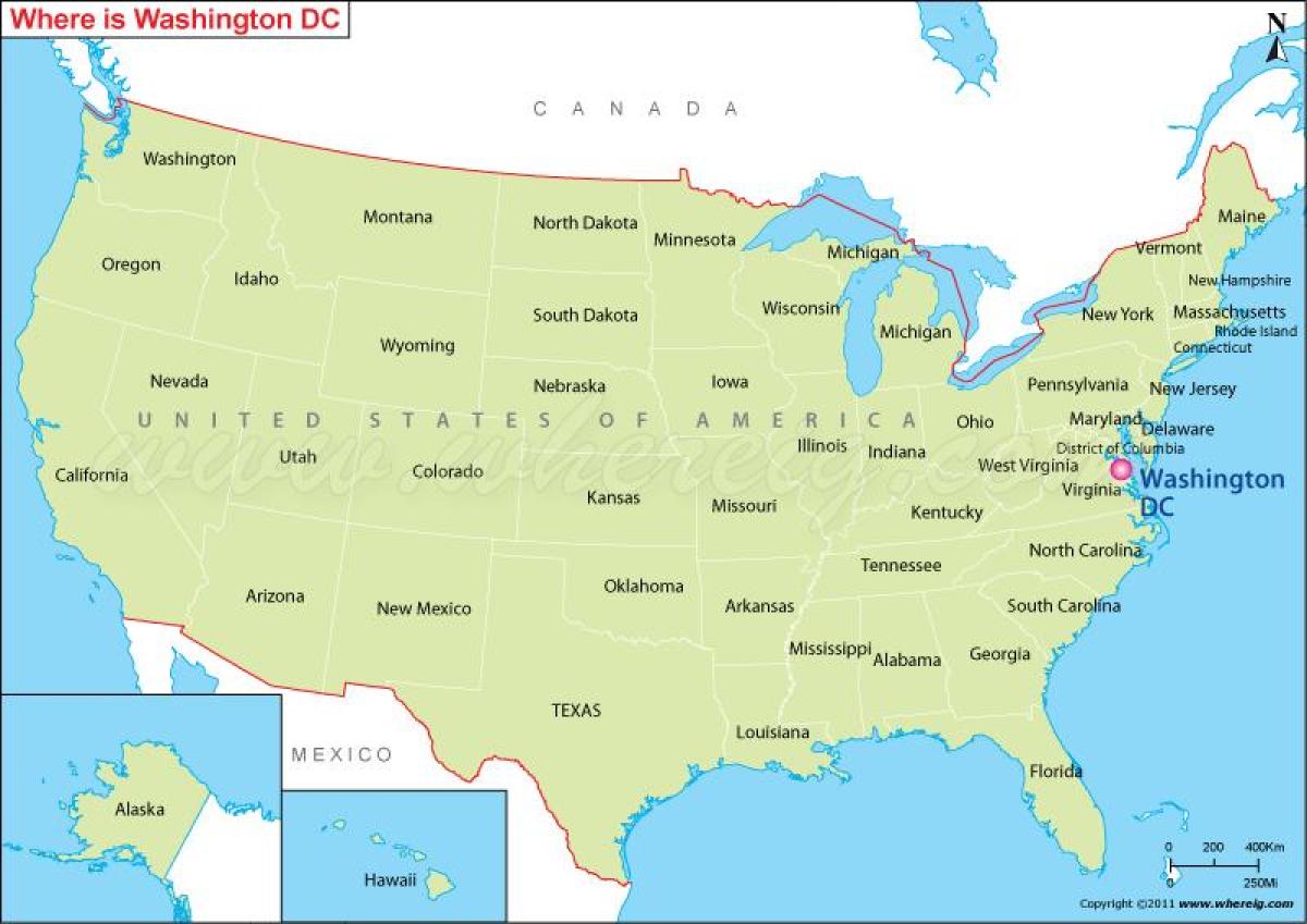 Կոլումբիայի շրջանը ԱՄՆ-ի քարտեզի վրա