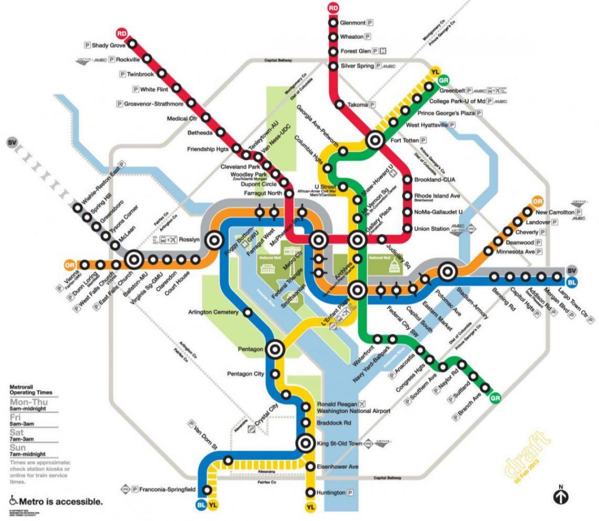 Washington DC մետրոյի երկաթգծի քարտեզը