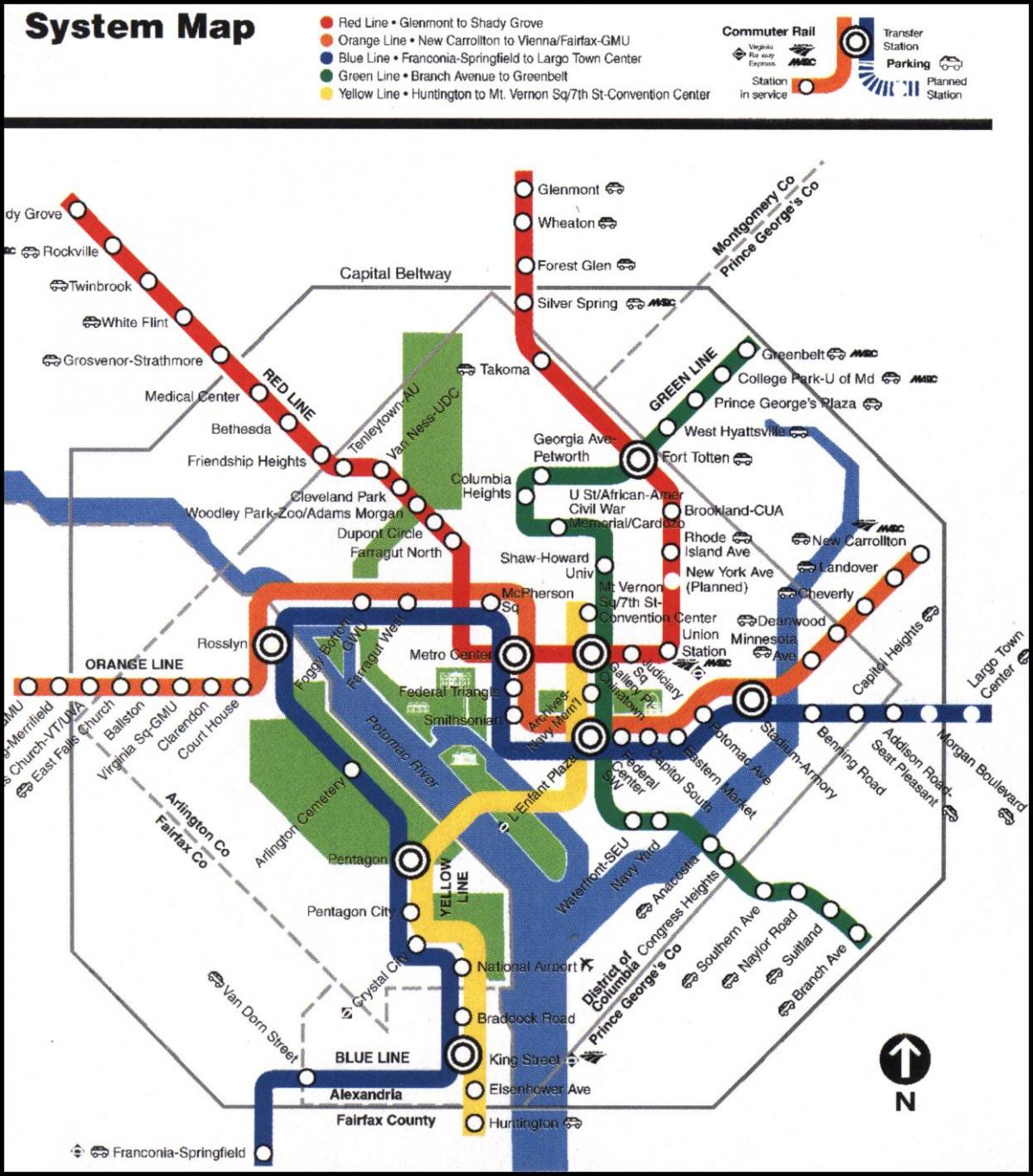 Վաշինգտոնում մետրոյի գնացքի DC քարտեզի վրա