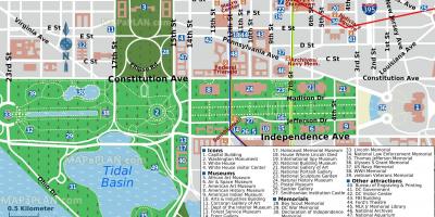 Քարտեզ Վաշինգտոնի հիմնական տեսարժան վայրերը